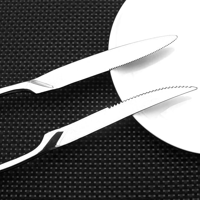 Flatware Set 18/10 Stainless Steel Mirror Polished Silver Cutlery - Silverware Utensil Set of Steak Knife Dinner Fork Knife Spoon Salad Fork Dessert Spoon,6 Piece Service for 1
