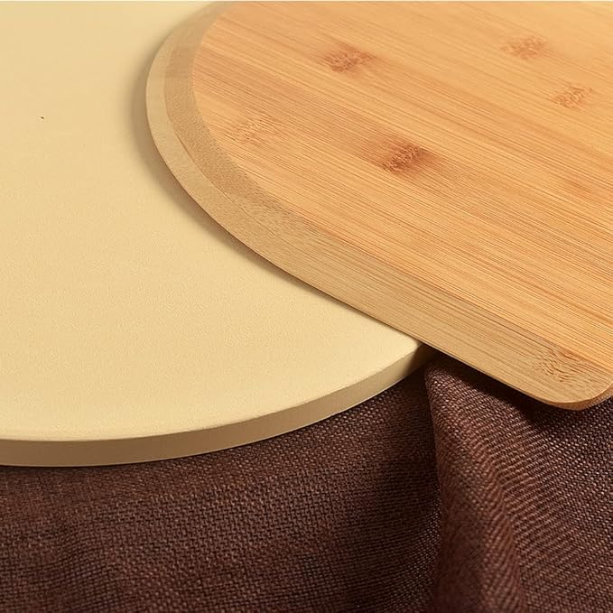 homEdge Pizza Stone Set, Heavy Duty Round Cordierite Baking Stone for Bread, Pizza, Thermal Shock Resistant Cooking Stone with Bamboo Pizza Peel Paddle for Oven and Grill-10 Inches (Diameter)