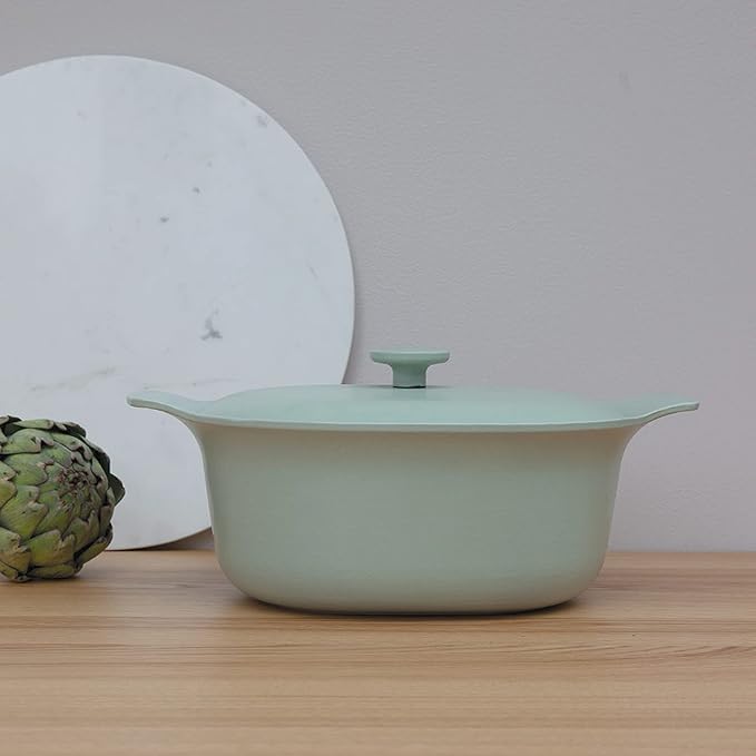 BergHOFF Ron 5Pc Enameled Cast Iron Cookware Set with Matching Lids for Starter Induction Pots and Pans for Slow Cooking Frying Safe Grip Handles, Green