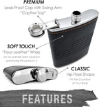 Leather American Flag Hip Flask - Leak Proof Food Grade Stainless Steel for Whiskey or Bourbon Liquor | Bonus Funnel (USA 8 Ounce Flask, Black Leather Wrap)