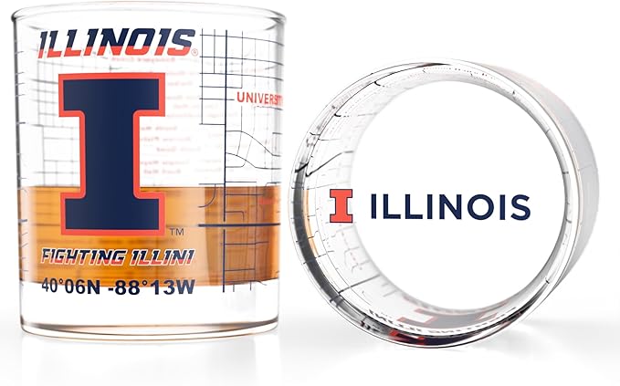 Greenline Goods – University of Illinois Fighting Illini College Whiskey Glasses (Set of 2), 10 oz – Full-Color Logo + Campus Map