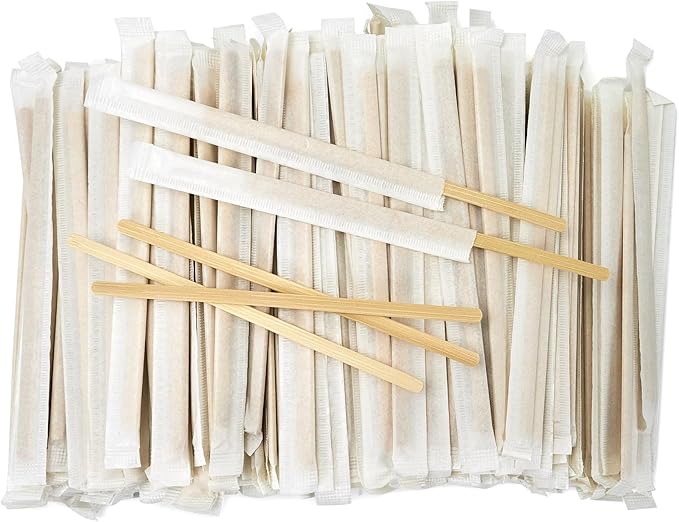 Bamboo Coffee Stirrers Individually Wrapped 500 Count, 7 inch Coffee Stir Sticks - For Hot Drinks and Cocktails, Smooth End, Disposable and Travel-Friendly