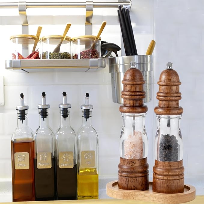 Salt and Pepper Wooden Mill Rest, Wood Colours Pepper Grinder Tray, Work Surface and Dining Table Protector (Pepper Mill not Included)