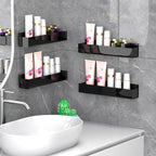 PMMASTO Adhesive Acrylic Spice Rack Organizer for Wall with Nano Double Sided Tape, Spice Shelf Organization for Kitchen Cabinet Door/Pantry Door, Wall Mount Seasoning Rack (Black - 4 Pack)