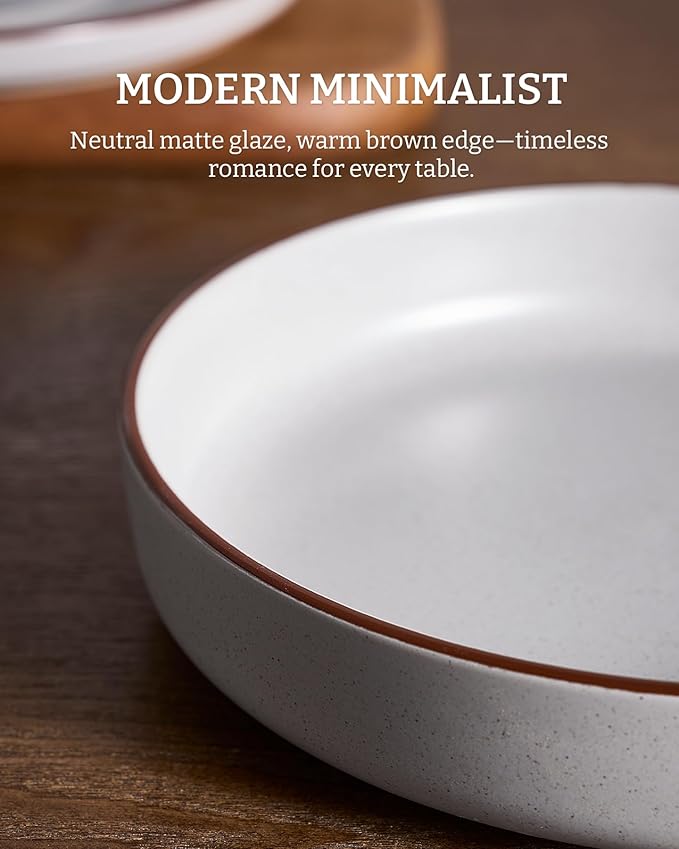 famiware Mercury Pasta Bowls Set of 4, 33 oz Large Salad Bowls, Ceramic Pasta Plates Bowls, Serving Bowls for Kitchen, Microwave & Dishwasher Safe, Light Gray