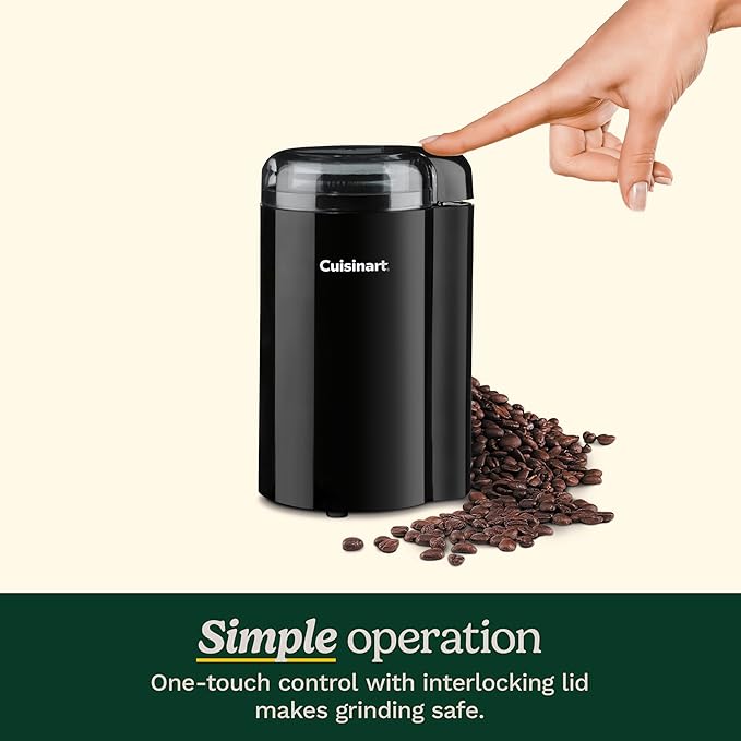 Cuisinart DCG-20BKN Coffee Grinder, On/Off Switch With Safety Interlock, Stainless Steel Blades and Easy-to-Clean Bowl with Lid, 2.5oz/70g Capacity – Enough for 12 Cups, Black