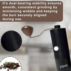 pipa’s Manual Coffee Bean Grinder with Brush (35g) | Stainless Steel Burr Mill, Adjustable Coffee Grinder for Espresso, Pour Over, French Press & Cold Brew | Coffee Hand Grinder for Home & Outdoor