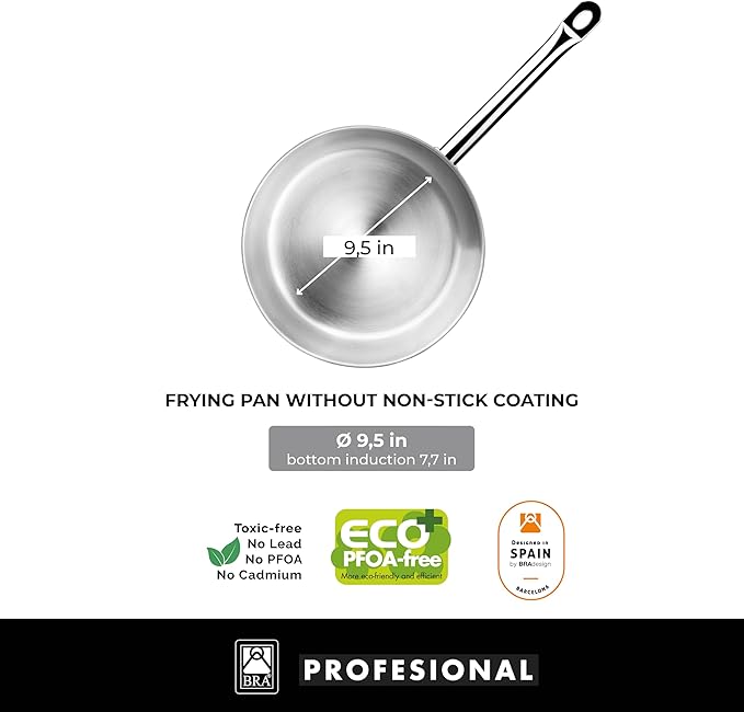 BRA COOKWARE Profesional 9-Piece Stainless Steel Cookware Set | Professional Pots & Pans Set | Kitchen Set w/ 2 Pots, 1 Sauté Pan, 3 Frying Pans, 3 Lids | All Heat Sources Compatible | PFOA Free