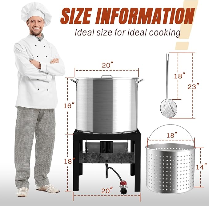 80QT Crawfish Boiler Kit, Waterproof Cover & 18-inch Skimmer, 110,000BTU Propane Burner Stove, 0-20PSIG Regulator, Aluminum Seafood Boil Pot, Crab Boil Pot with Basket