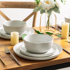 AmorArc Ceramic Dinnerware Sets, Wavy Rim Stoneware Plates and Bowls Sets, Highly Chip and Crack Resistant | Dishwasher & Microwave & Oven Safe Dishes set, Service for 8 (24pc)