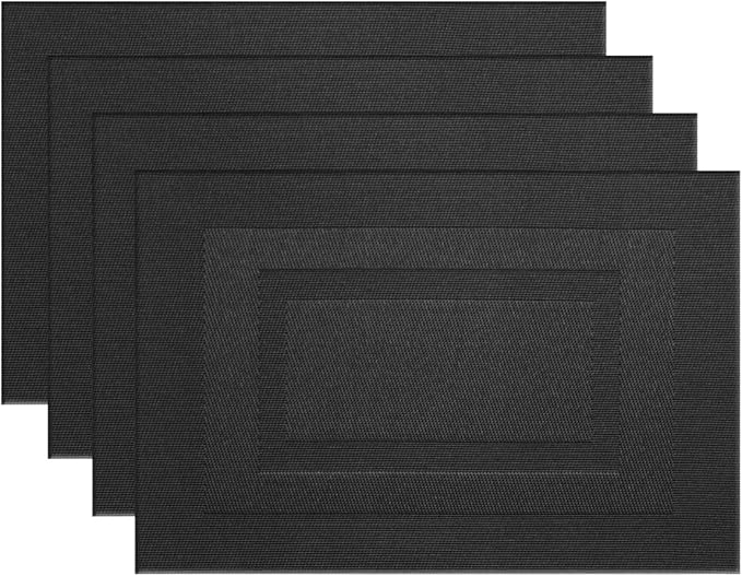 PIGCHCY Placemats,Washable Vinyl Woven Table Mats,Elegant Durable Placemats for Dining Table Set of 4 (18 x 12 inches, Pure Black)