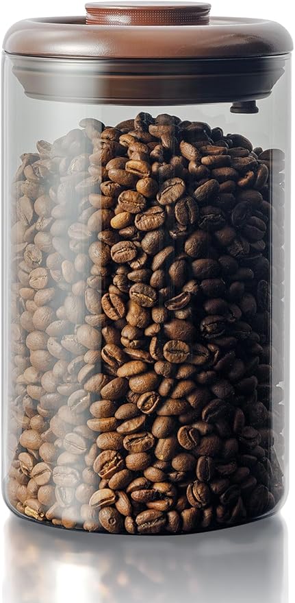 Coffee Canister for Ground Coffee 1200 ml, 14 Oz Borosilicate Air Tight Coffee Bean Container with Pop Lid, CO₂ Releasing Valve for Grounds Coffee, Anti-UV