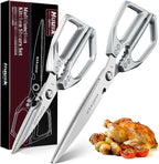 HUUSK Kitchen Scissors Set Silver - Upgraded Stainless Steel Kitchen Shear, Sharp Meat Scissors Dishwasher Safe, Heavy Duty Poultry Shears, Japanese Cooking Scissor for Food, Chicken Bones, and Turkey