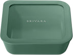 Ceramic Coated Glass Food Storage Container | No PTFE, PFOA, PFAS, and BPA | Reusable Non Toxic Meal Prep Container with Glass Lid | Easy To Store | 5 Cup Square [Pine]