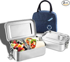 Stainless Steel Lunch Container 2 Pack 304 stainless Steel Bento Box Kids Adult(29oz/19oz),Leak Proof Stainless Steel Snack Containers With 1 Compartment and Lunch Bag