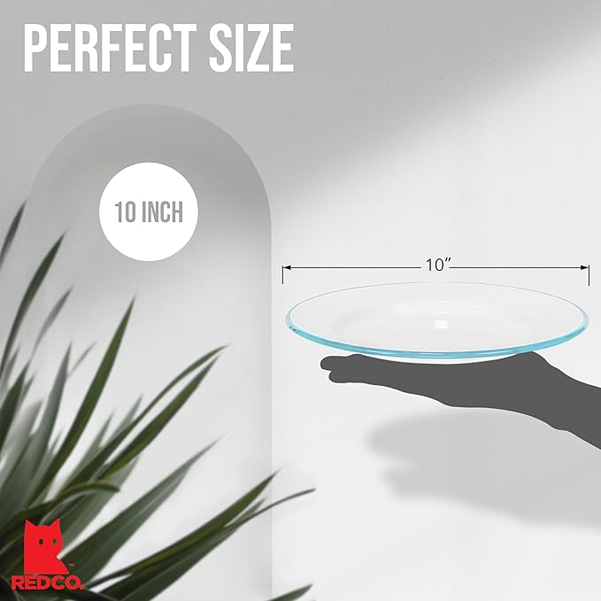 Red Co. Set of 4 Enamelware Metal Classic 10" Round Dinner Plate, Solid White/Teal Rim