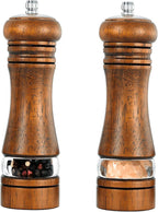 2-Piece Salt and Pepper Grinder Set, 6.5 Inch Wooden Salt and Pepper Mills with Adjustable Coarseness, Refillable Manual Pepper Mill Grinder for Home Cooks (Brown)