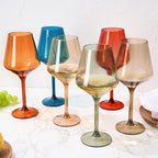 European Style Plastic Crystal, Stemmed Wine Glasses | Set of 6 | Acrylic Tritan Drinkware, Unbreakable Muted Color Shatterproof BPA-free, Reusable, Floating Pool & Indoor & Outdoor, Hand Wash 15oz