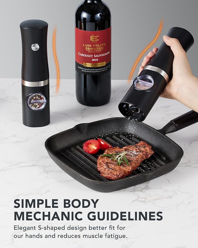 FORLIM Rechargeable Electric Salt and Pepper Grinder Set with Charging Base, Automatic Pepper Mill, Adjustable Coarseness, White LED Light, USB Type-C Cable, One Hand Operation, 2 Mills