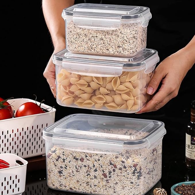 Large Fridge Food Storage Container Set with Lids with Strainer, Fruit Vegetable Storage Containers Keep Fruits, Vegetables, Berry, Meat Fresh longer, BPA-Free Plastic Produce Keepers