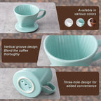 Pour Over Coffee Maker, Pour Over Coffee Dripper with 3 Holes Flat Bottom, Ceramic Drip Coffee Pour Over, Coffee Accessories for Travel, Camping, Office, Home(Green)