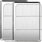 Baking Sheet with Racks Set [2 Sheets + 2 Racks], Stainless Steel Baking Sheets with Cooling Racks, Nonstick Pan, Warp Proof & Rust Proof & Easy to Clean, Size 18 X 13 X 1 Inch