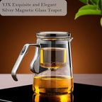 YJX Magnetic Glass Teapot, 25.4oz Small Enchanted Brewing Tea Pot, Witchcraft Magic Borosilicate Tea Set with Strainer for Loose Leaf or Herbal, Exquisite Kettle Gift for Tea Lovers(Silver)