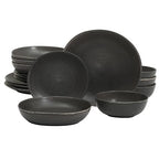 Gibson Elite Zion Mist 16 Piece Stoneware Reactive Glaze (Service for 4) Ceramic Plates and Bowls Modern Organic Dinnerware Set - Black