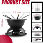 Artestia 5-Cup Cast Iron Fondue Pot for Chocolate, Cheese Fondue Pot with 6 Colored Forks for Fondue Party, 4-6 Person, Black