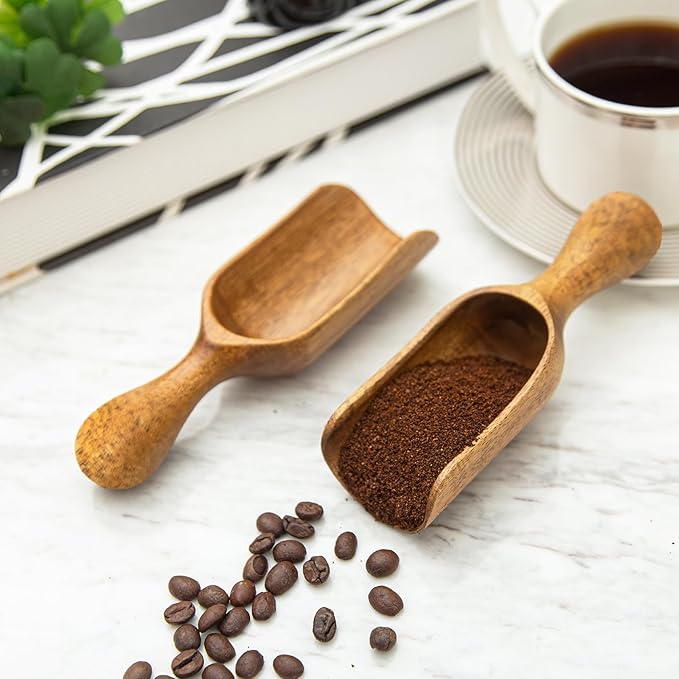 Large Coffee Scoop Shovel, 3pcs Wooden Scoop for Jars, 5.9″ Big Ground Coffee Scoop Measuring Spoons for Coffee, Tea, Powder- Multifunctional Kitchen Scoop for Bath Salts,Laundry (Acacia Wood)