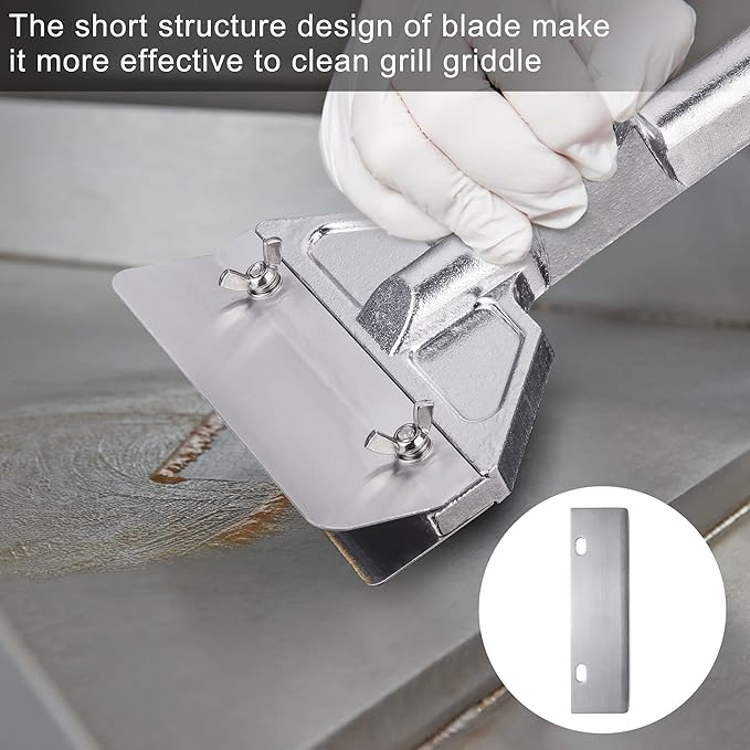 DELFINA 4 Pcs Grill Scraper Edge Sharper Blade Replacement, Stainless Steel Outdoor Barbecue Cleaning Tools, Heavy Duty Accessories for BBQ
