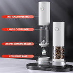 Electric Salt and Pepper Grinder Set Automatic Battery Pepper Mill Shakers Adjustable Coarseness Easy Filling Upgraded Larger Capacity with Led (2 Pack White/White）