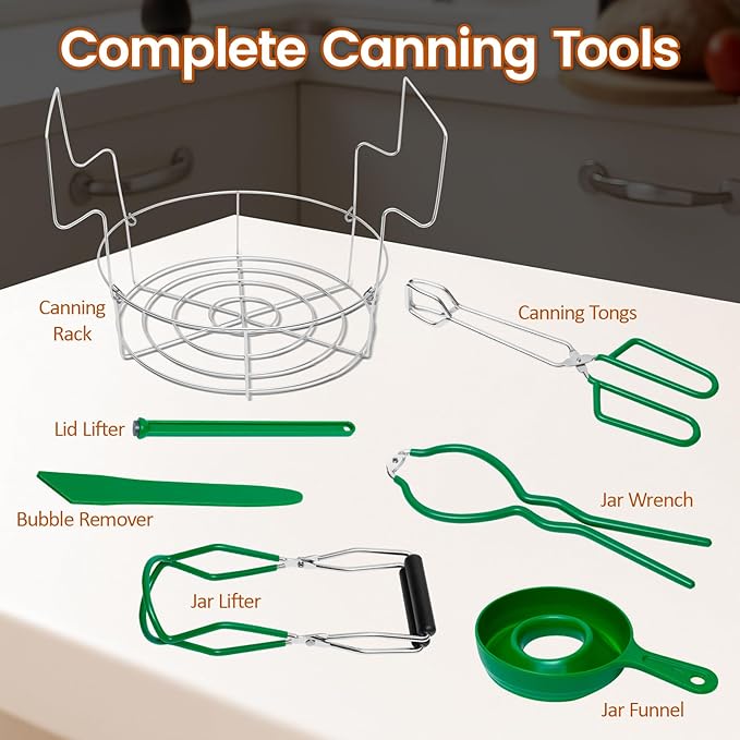 Canning Pot with Lid & Rack, 21.5 QT Stainless Steel Water Bath Canner for Home Canning, Complete Canning Supplies with Funnel, Jar Lifter, Tongs, Lid Lifter, Wrench, Bubble Remover