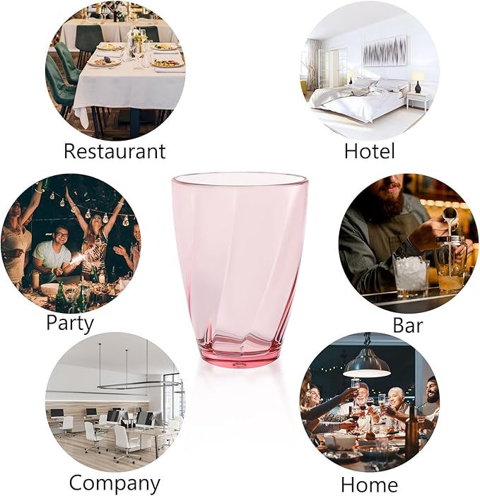 Topsky 12-ounce Plastic Water Tumblers | Set of 4 Colorful Unbreakable Drinking Glasses Clear Acrylic Reusable Juice Wine Cups for Home Picnic Party, Dishwasher Safe,Stackable