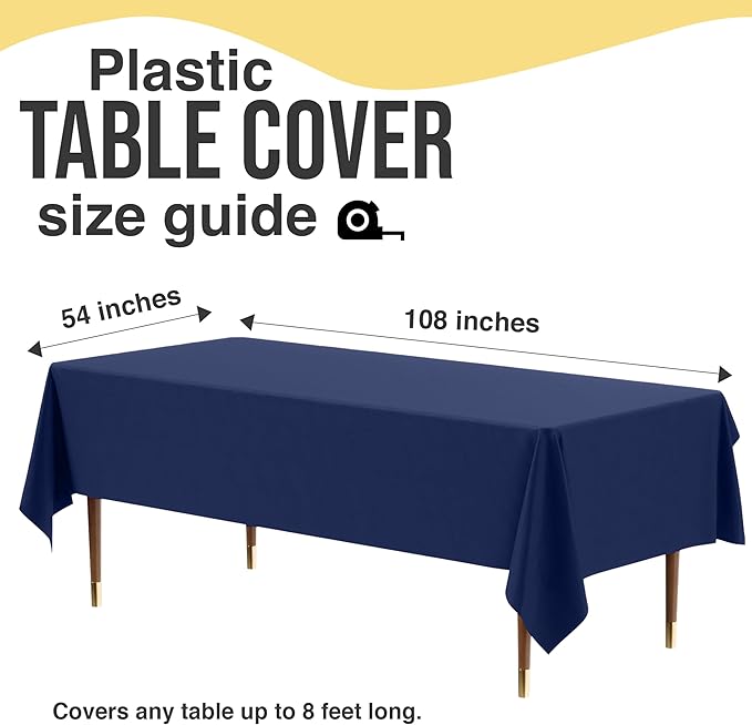 Party Solids 66% Thicker Premium Plastic Table Cloth Rectangle Table Cover 0.5 Mil 6 Pack Navy Blue Table Cloth 54 Inch x 108 Inch Disposable Tablecloth Won't Tear Easily Like Cheap Thin Brands