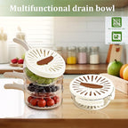 2 Pcs MultiPurpose Fruit Strainer Drain Basket with Lid & Collapsible Handle,2.85QT+1QT 2 in 1 Draining and Preservation Basket, Fruit Cleaner Bowl for Fridge Freshness and Outdoor Picnics