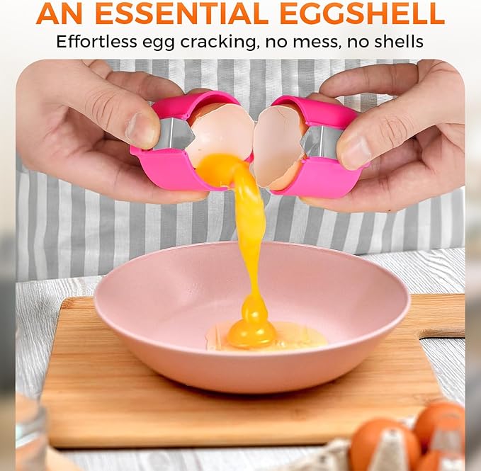 Egg Cracker Tool | Easy Shell Egg Opener | Handheld Egg Seperator Tool | Perfect for Baking, Scrambled Eggs & Omelets – No Mess, No Shell Pieces (Pink/Orange - 2 Pack)