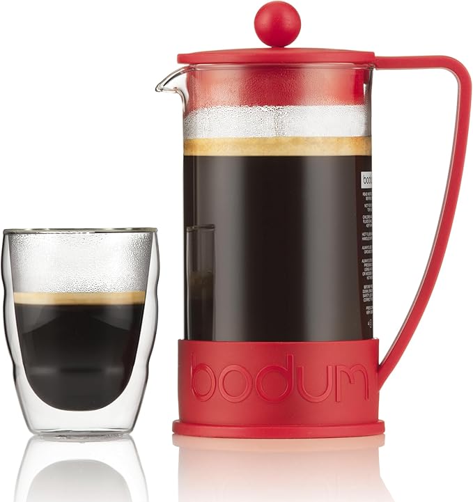 Bodum 34oz Brazil French Press Coffee Maker, High-Heat Borosilicate Glass, Red - Made in Portugal