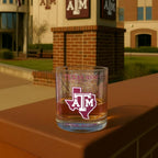 Greenline Goods – University of Texas A&M Aggies College Whiskey Glasses (Set of 2), 10 oz – Full-Color Logo + Campus Map