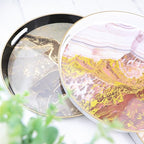 Round Green Marbling Decorative Tray with Handles, 13" Morden Plastic Serving Tray for Coffee Table Bathroom, Ottoman, Home Decor