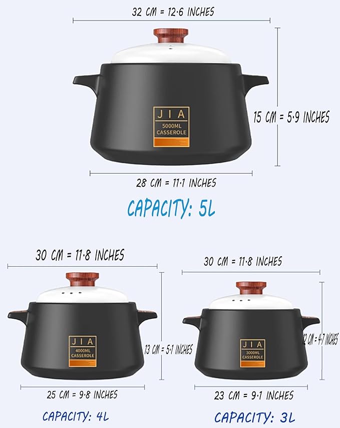 Ceramic Casserole/Clay Pot, 3L, Black, Nonstick, Heat Resistant, With Stainless Steel Lid