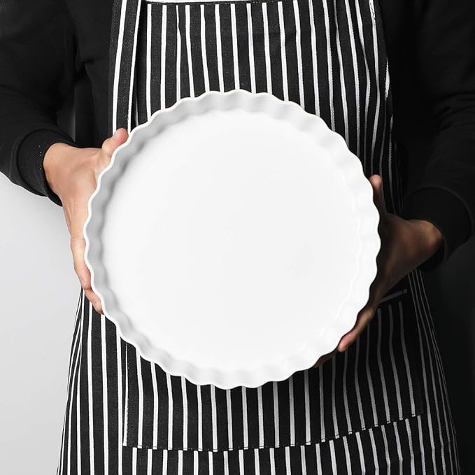 ONTUBE Pie Pans- 11 Inches Ceramic Quiche Pans, Round Pie Tins for Baking,Oven Saf (White,1 Pieces)