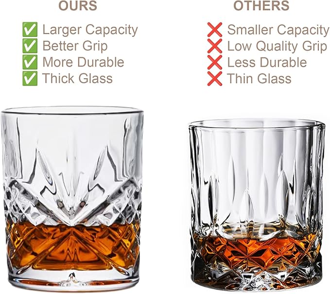 OLD BARREL Whiskey Glasses Set of 8 (4 Glasses with 4 Ice Ball Molds) 10oz Old Fashioned Crystal Glasses Gift Box – Bourbon, Scotch, Cocktail Rocks Glas – Gifts for Men, Dad, Birthday, Christmas Gift