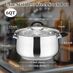 E-far 6 QT Stainless Steel Pot, Stock Cooking Pot with Visible Lid for Simmering Soup Pasta, Tri-Ply Thick Base for Induction Gas, Dual Silicone Handles for Heat Proof, Non-Toxic & Dishwasher Safe
