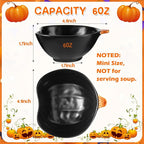 Kolewo4ever 12 Pieces Fall Ceramic Pumpkin Bowl 6 Ounces Ramekins Small Pumpkin Shaped Bowls Orange Dinnerware Decoration for Fall Halloween Serving Dip, Sauce, Condiments,Snack (Black)