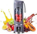 Portable blender,USB-C rechargeable,Personal compact travel juicer cup15OZ for Shakes, Smoothies,Fresh juice,Self-cleaning,Leakproof lid, Smart time display,12 blades,with strong blending Purple