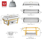 WILPREP Chafing Dishes for Buffet, 2 Pack 9 qt Chafer and Buffet Warmer Set with Full Size Pans & Foldable Frames, Food Grade Stainless Steel Food Warmers for Parties Buffets Banquets, Gold & Silver
