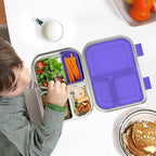 Stainless Steel Kids Leak-Resistant Bento Lunch Box, 3-Compartments with Silicone Container, Dishwasher-Safe, Child-Friendly Design for School, Picnics & Travel,BPA-Free(Purple)