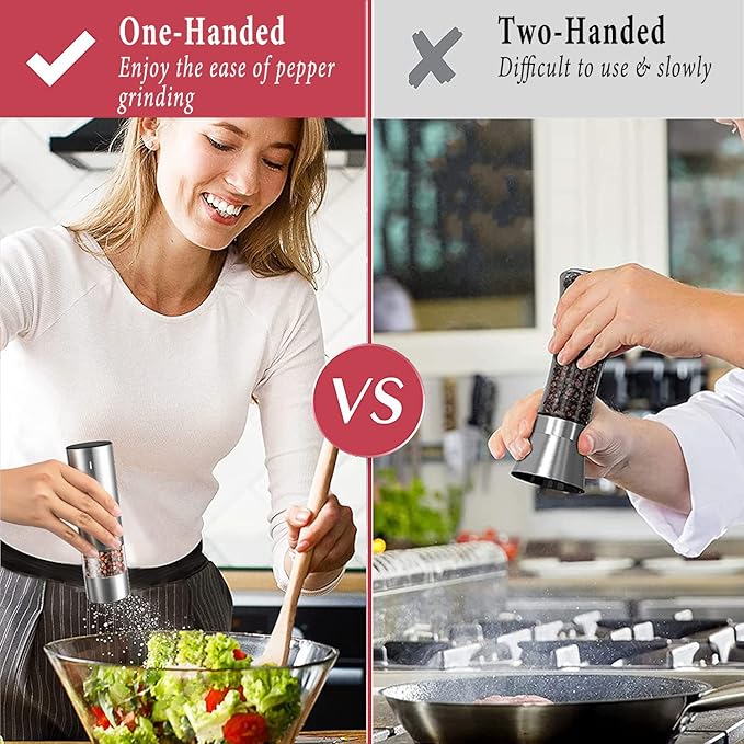 Electric Pepper Grinder or Salt Grinder Mill - USB Rechargeable - Durable Modern Style - Automatic Black Peppercorn or Sea Salt Spice Mill with Adjustable Coarseness - One Grinder Included