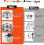 12.8in 3 Tier Stainless Steel Steamer Pot Multipurpose Stainless Steel Steam Pot Cookware Steamer Pot with Lid for Cooking Vegetable Stock Sauce Food